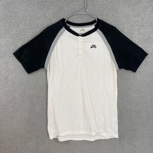 Nike SB Men's size Small White Black Raglan Henley T-Shirt Dri-Fit Shirt